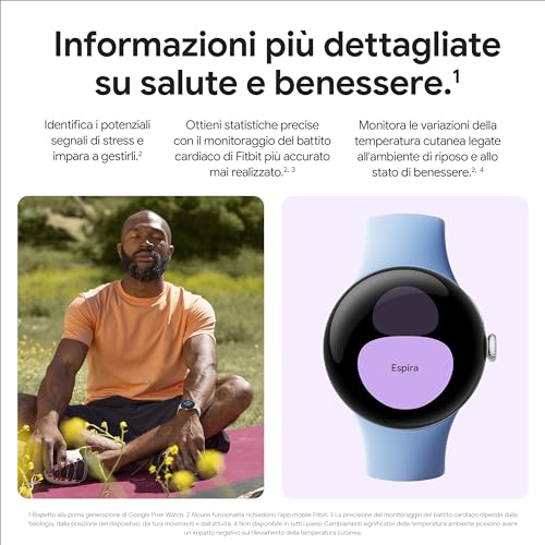 Google Pixel Watch 2 da Fitbit e Google - Monitoraggio battito cardiaco, Gestione stress, Funzionalità di sicurezza - Smartwatch Android - Cassa in alluminio - Cinturino sportivo grigio creta - Wi-Fi