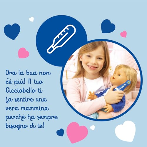 Cicciobello Bua, Bambola Interattiva con Accessori, Giochi Bambini 2 anni, Cicciobello con Accessori per la Cura Come Termometro e Stetoscopio, Usa il Ciuccio per Farlo Smettere di Piangere!