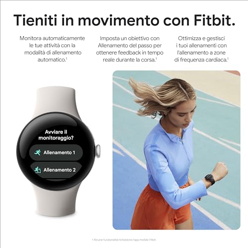 Google Pixel Watch 2 da Fitbit e Google - Monitoraggio battito cardiaco, Gestione stress, Funzionalità di sicurezza - Smartwatch Android - Cassa in alluminio - Cinturino sportivo grigio creta - Wi-Fi