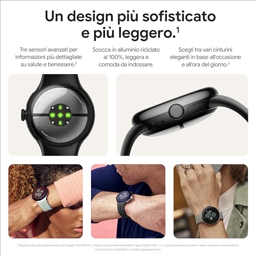 Google Pixel Watch 2 da Fitbit e Google - Monitoraggio battito cardiaco, Gestione stress, Funzionalità di sicurezza - Smartwatch Android - Cassa in alluminio - Cinturino sportivo grigio creta - Wi-Fi
