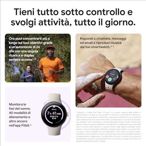 Google Pixel Watch 2 da Fitbit e Google - Monitoraggio battito cardiaco, Gestione stress, Funzionalità di sicurezza - Smartwatch Android - Cassa in alluminio - Cinturino sportivo grigio creta - Wi-Fi