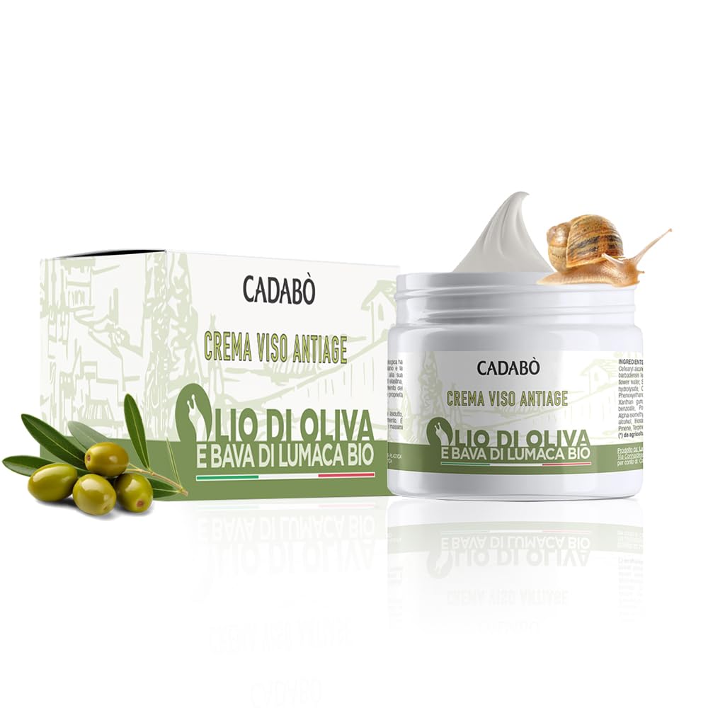 CADABO' Crema Viso Antirughe e Antimacchia per Uomo e Donna con Bava di Lumaca e Olio Bio - Made in Italy, Idratante e Nutriente, 50ml