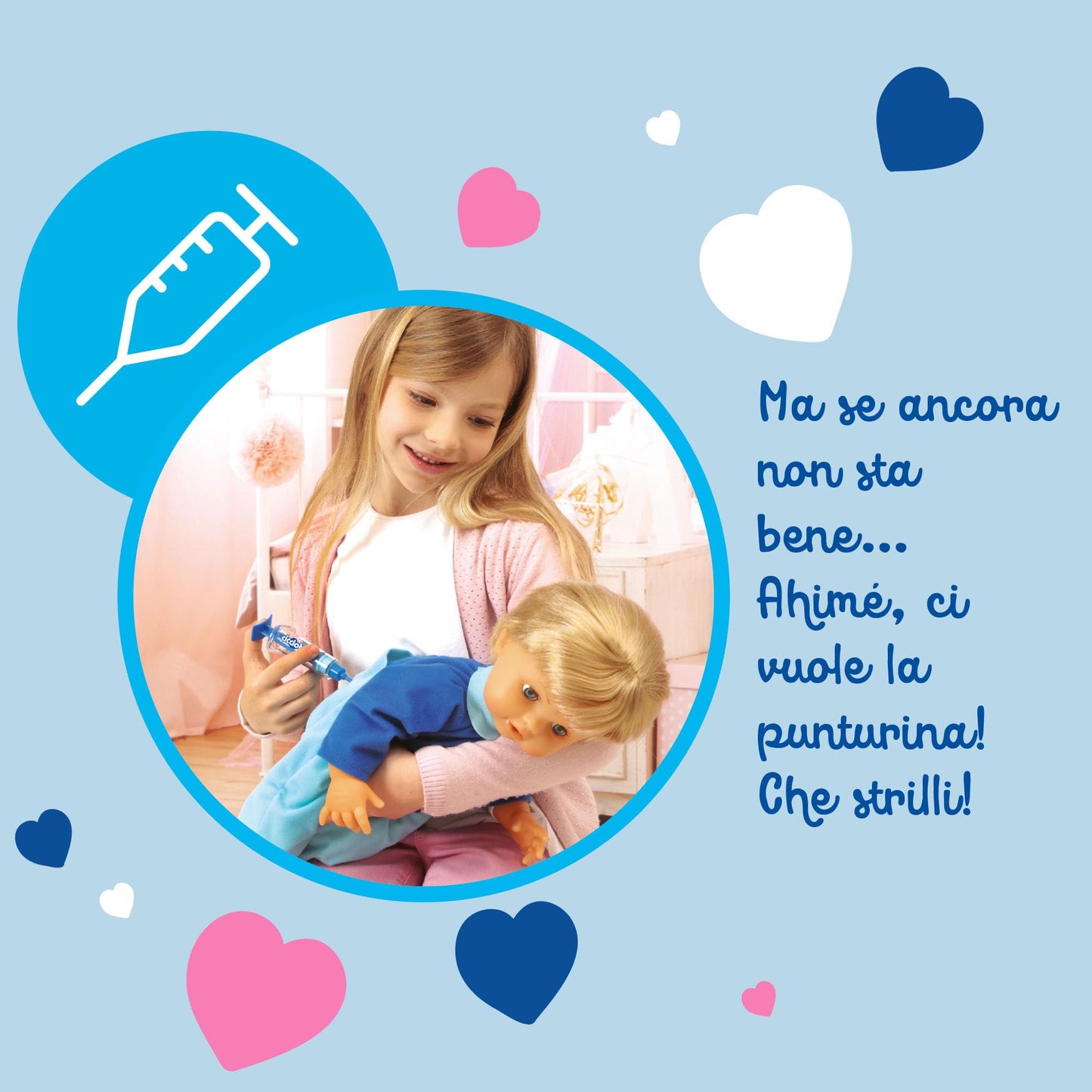 Cicciobello Bua, Bambola Interattiva con Accessori, Giochi Bambini 2 anni, Cicciobello con Accessori per la Cura Come Termometro e Stetoscopio, Usa il Ciuccio per Farlo Smettere di Piangere!