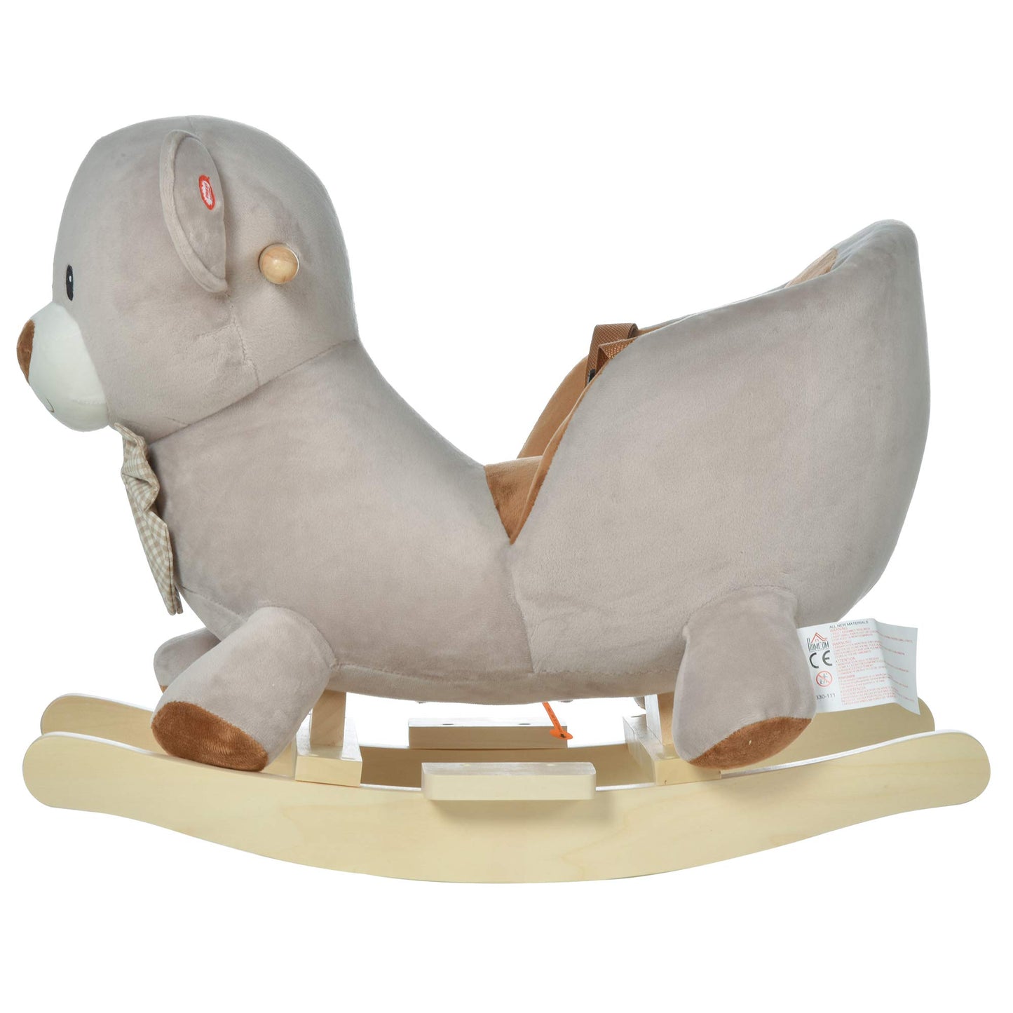 HOMCOM Cavallo a Dondolo a Forma di Orso con Suoni, Cavalluccio a Dondolo per Bambini 18-36 mesi Interattivo, Grigio, 60x33x50cm