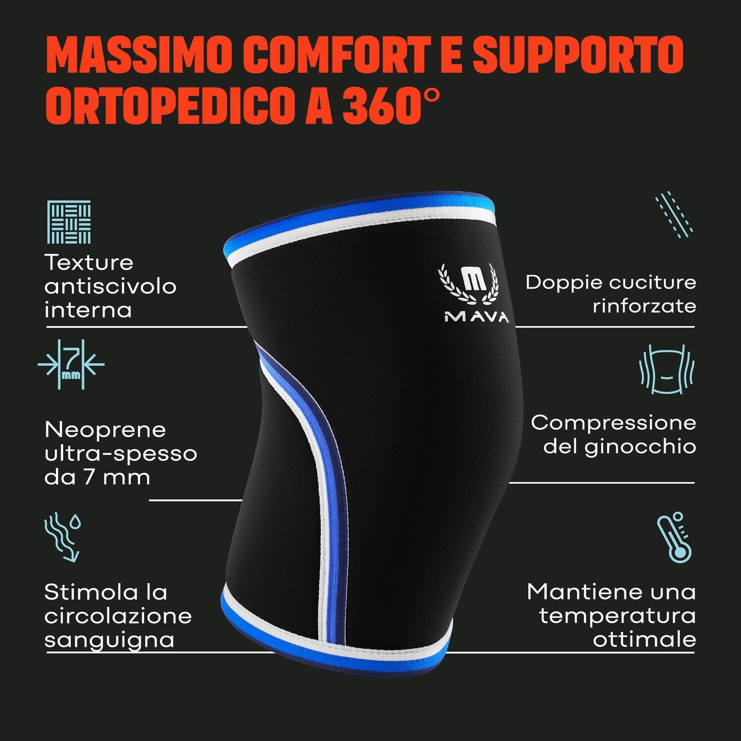 Mava Sports Ginocchiere a Compressione per Sollevamento Pesi Uomo e Donna - 7mm Neoprene per Cross Training, WOD, Palestra, Squat e Sollevamento Pesi