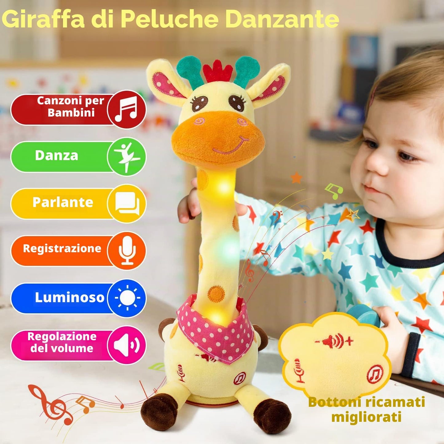 seOSTO Dancing Giraffa Musicale Cantante Giocattolo Giraffa Danzante e Attorcigliato, Giocattolo Interattivo Luminoso e Cantante Registrazione E Ripetizione Di Quello Che Dici, Regali per Ragazzi E