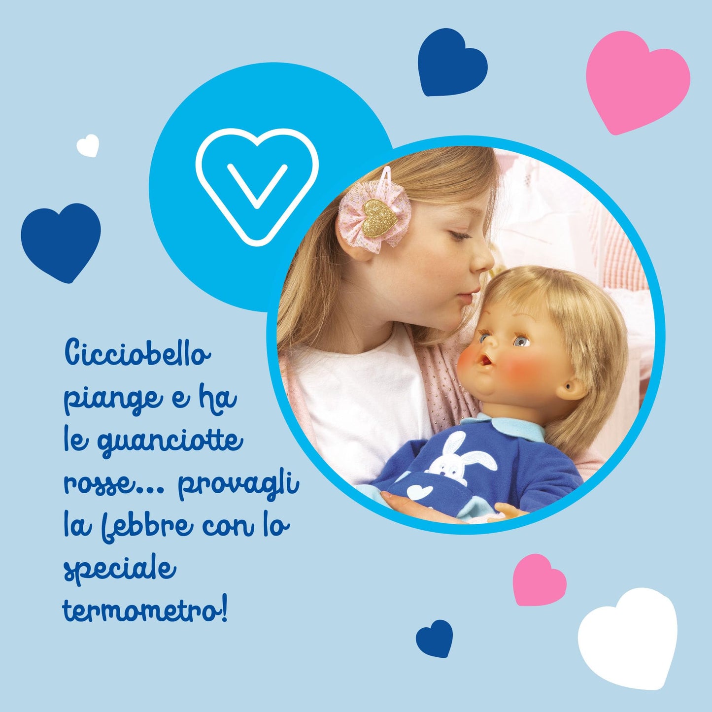 Cicciobello Bua, Bambola Interattiva con Accessori, Giochi Bambini 2 anni, Cicciobello con Accessori per la Cura Come Termometro e Stetoscopio, Usa il Ciuccio per Farlo Smettere di Piangere!