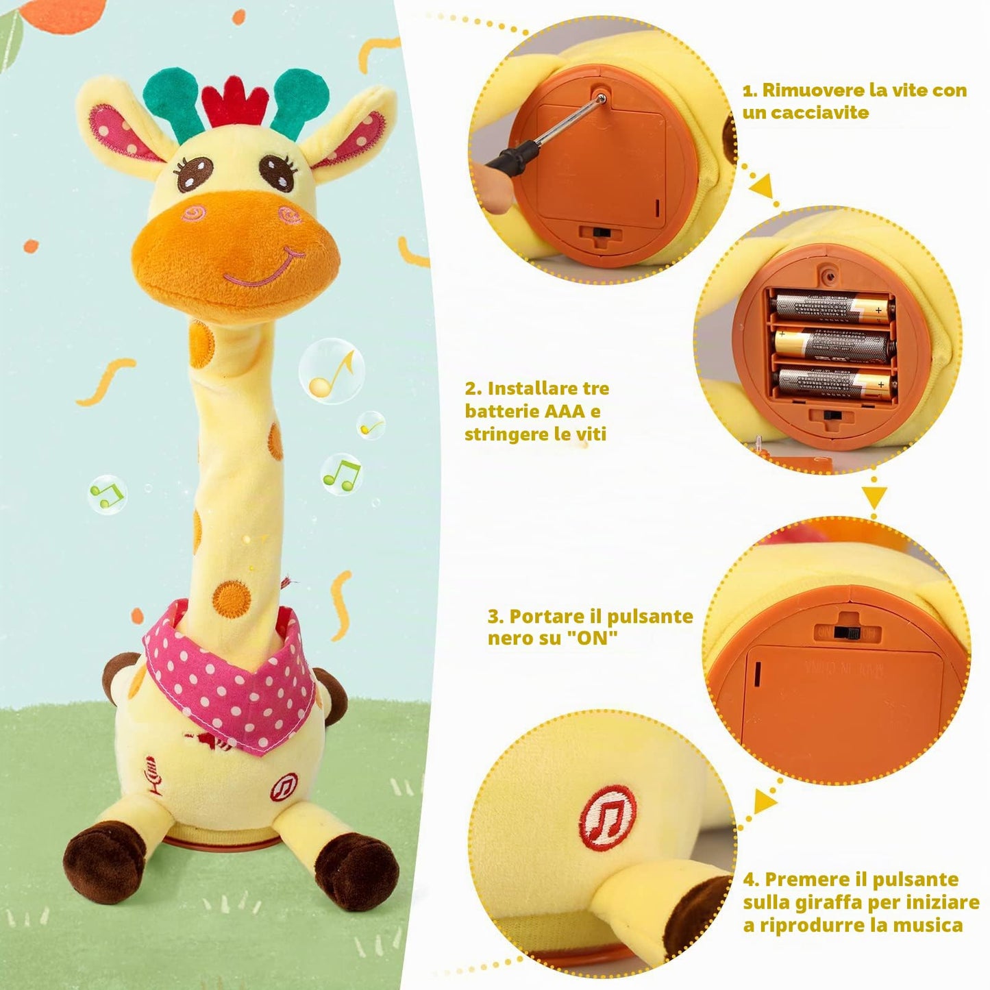 seOSTO Dancing Giraffa Musicale Cantante Giocattolo Giraffa Danzante e Attorcigliato, Giocattolo Interattivo Luminoso e Cantante Registrazione E Ripetizione Di Quello Che Dici, Regali per Ragazzi E