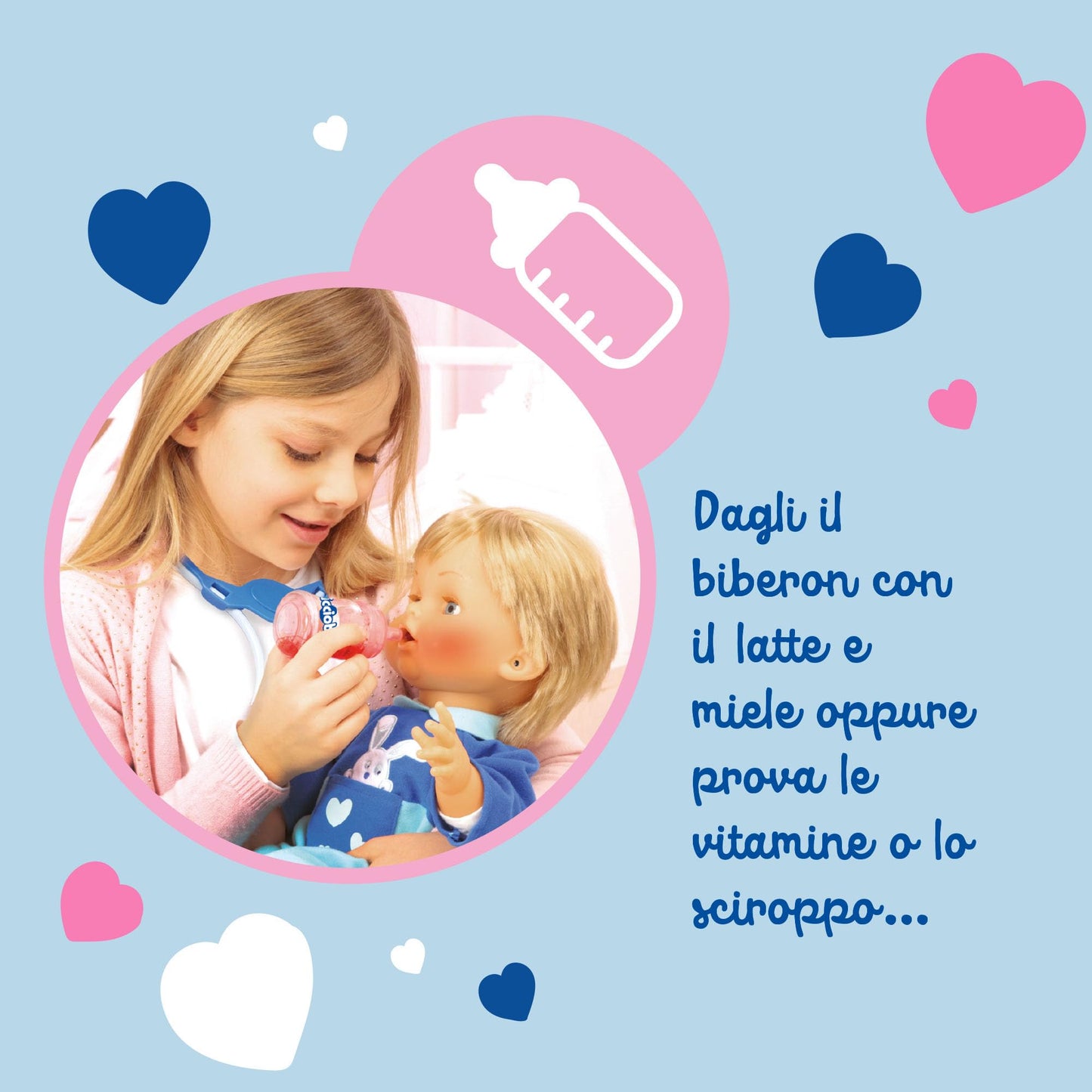 Cicciobello Bua, Bambola Interattiva con Accessori, Giochi Bambini 2 anni, Cicciobello con Accessori per la Cura Come Termometro e Stetoscopio, Usa il Ciuccio per Farlo Smettere di Piangere!