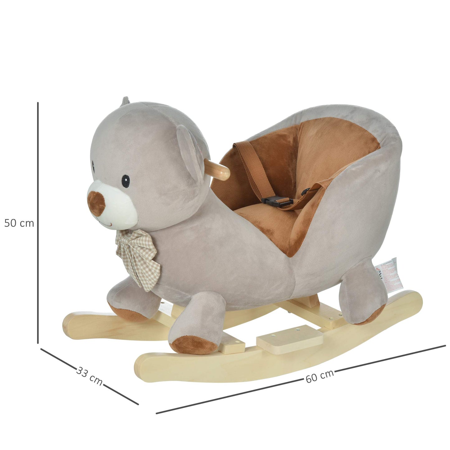 HOMCOM Cavallo a Dondolo a Forma di Orso con Suoni, Cavalluccio a Dondolo per Bambini 18-36 mesi Interattivo, Grigio, 60x33x50cm