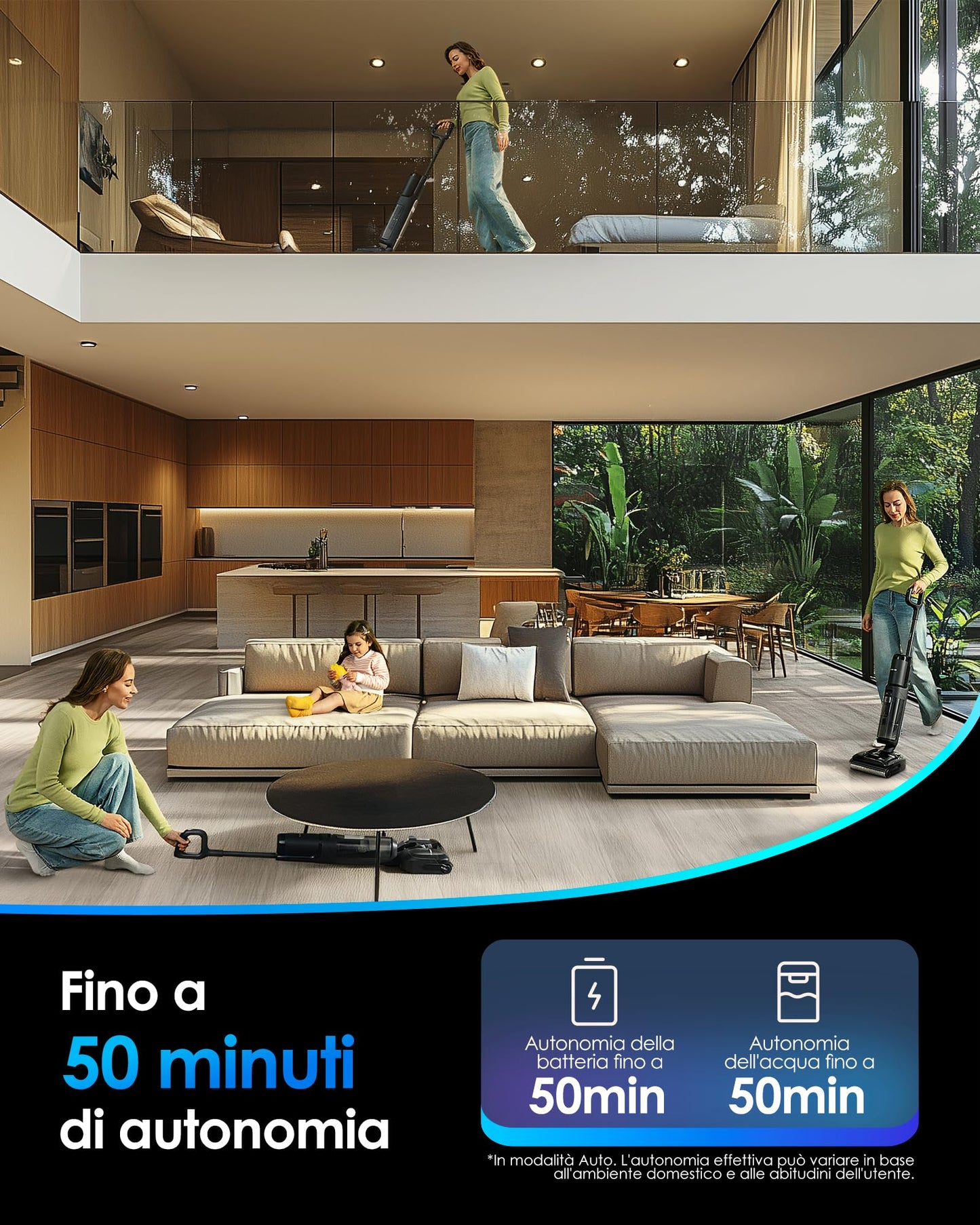 Tineco Floor ONE S7 Stretch Ultra Lavapavimenti aspirapolvere senza fili, ad umido e a secco, Design reclinabile a 180°zero grovigli, 50 minuti di autonomia, auto-pulizia FlashDry a 85°C